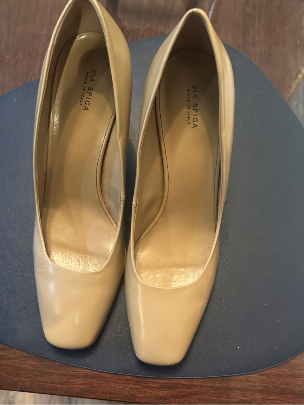 Via Spiga Beige Leather Square-Toe Pumps